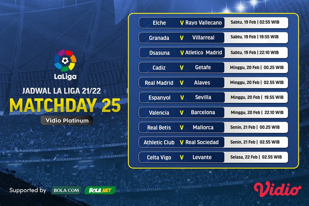 Jadwal Live Streaming Liga Spanyol 2021/2022 Matchday 25 di Vidio