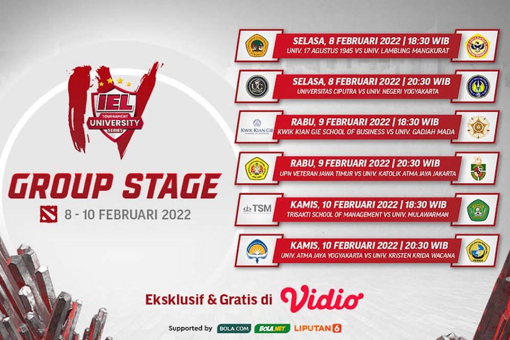 Jadwal Live Streaming IEL University Season 4 Dota 2 Group Stage di Vidio Pekan Kedua Jadwal Live Streaming IEL University Season 4 Dota 2 Group Stage di Vidio Pekan Kedua