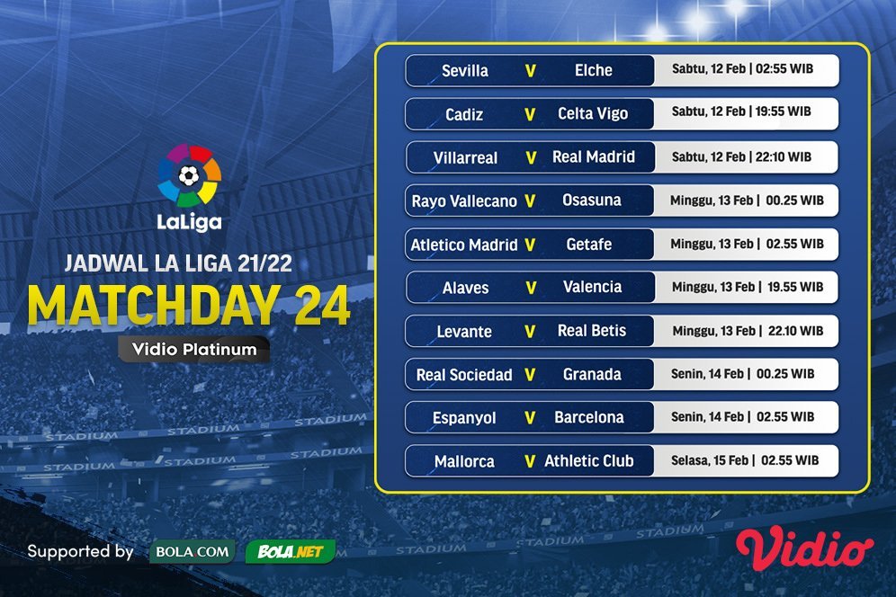 Jadwal Live Streaming Liga Spanyol 2021/2022 Matchday 24 di Vidio