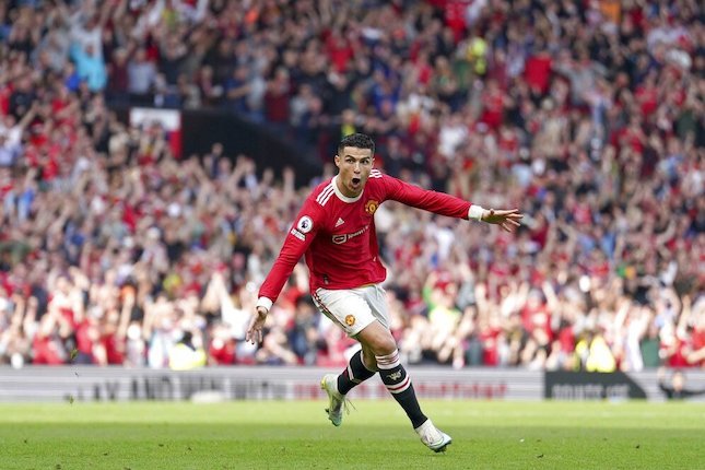 Selebrasi Cristiano Ronaldo usai mencetak gol untuk Manchester United (c) AP Photo