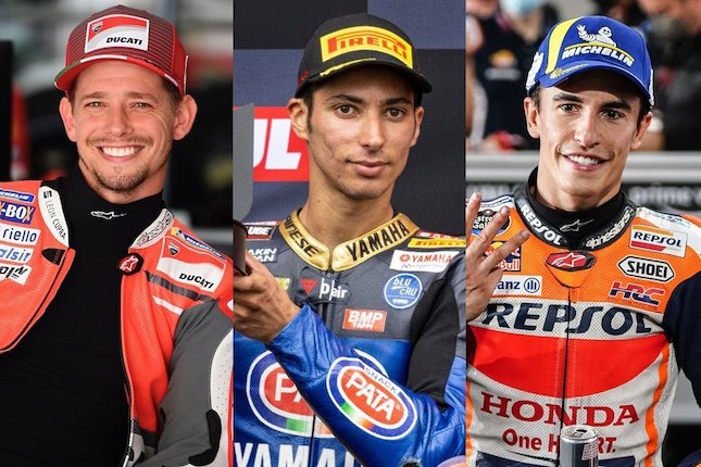 Casey Stoner, Toprak Razgatlioglu, dan Marc Marquez (c) Ducati Corse, Yamaha Racing, Honda Racing Corporat