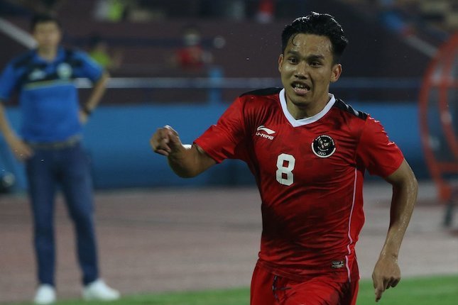 Aksi Witan Sulaeman saat laga Indonesia U-23 vs Timor Leste U-23, SEA Games 2021, Selasa (10/5/2022) (c) Bola.net/Ikhwan Yanuar