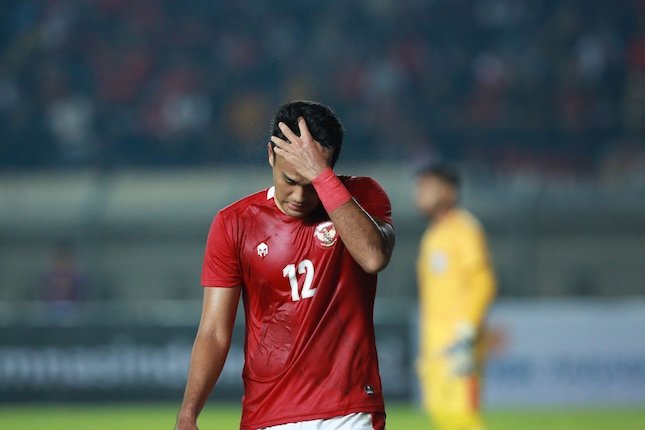 Ekspresi M Rafli pada laga uji coba antara Timnas Indonesia vs Bangladesh di Stadion Jalak Harupat (c) M. Iqbal Ichsan