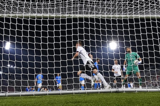 Statistik dan Prediksi Skor UEFA Nations League, Italia vs Jerman: Selebrasi Joshua Kimmich usai membobol gawang Gianluigi Donnarumma (c) AP Photo
