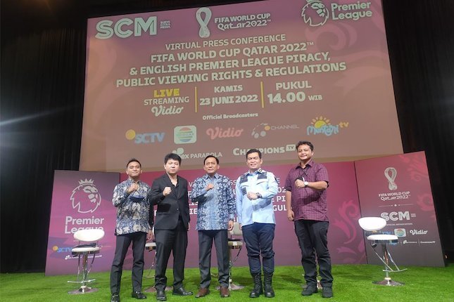 Suasana sosialisasi penayangan Piala Dunia 2022 dan Premier League 2022-2025 oleh SCM (c) Bola.net/Fitri Apriani