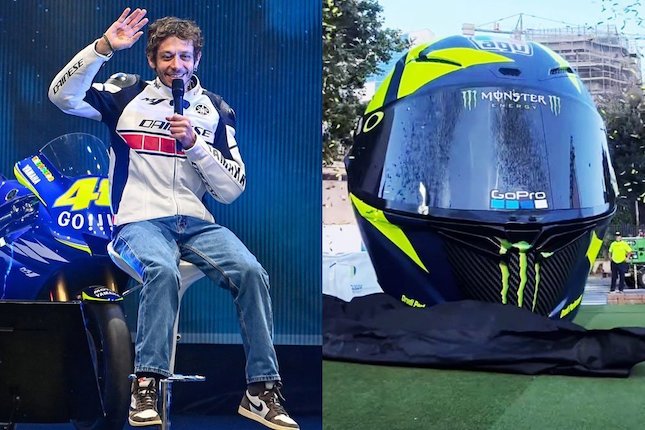 Valentino Rossi mendapatkan tribut berupa helm raksasa di Pesaro, Italia. (c) Yamaha, Instagram/ValeYellow46