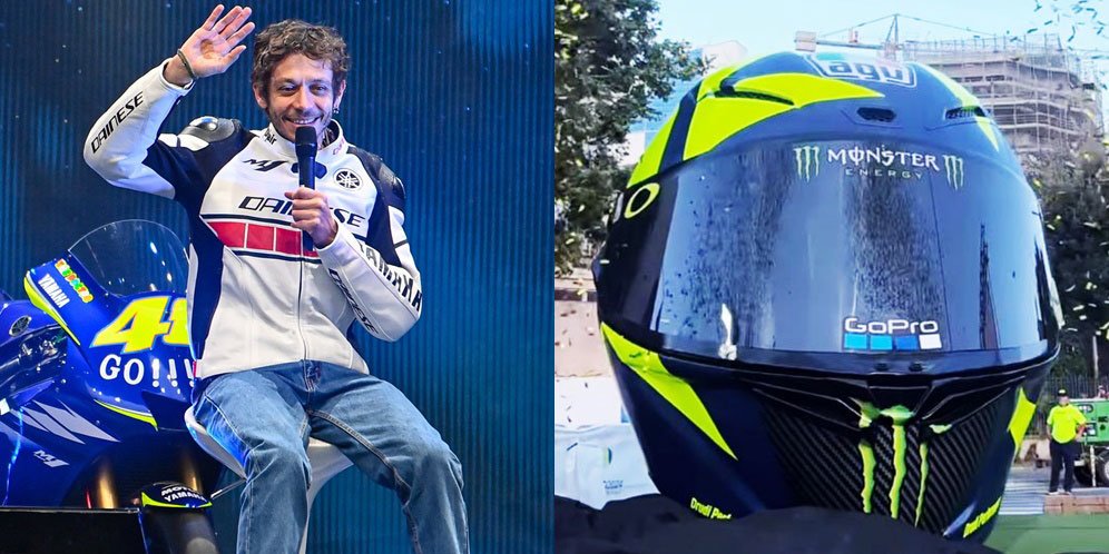Unik! Valentino Rossi Dihadiahi Helm Terbesar di Dunia, Tribut dari Kota Pesaro