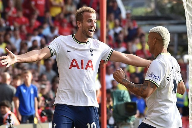 Selebrasi Harry Kane usai mencetak gol di laga Nottingham vs Tottenham, Premier League 2022/23 (c) AP Photo