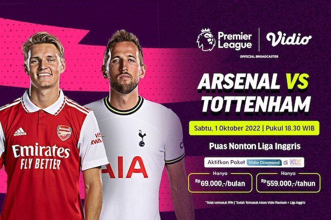 Duel Arsenal vs Tottenham bisa disaksikan di Vidio dengan memakai voucher dari Kapanlagi Youniverse. (c) Vidio