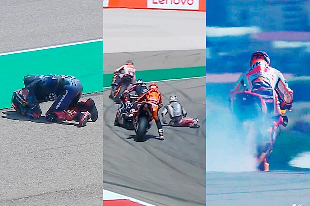 Video: Tabrakan Marc Marquez vs Fabio Quartararo dan Taka Nakagami di MotoGP Aragon