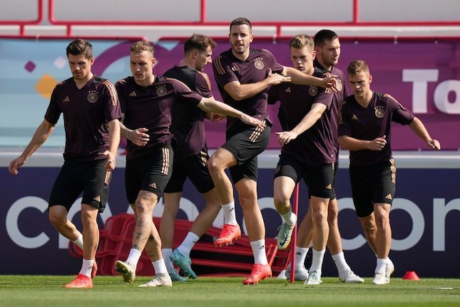 Pemain timnas Jerman menjalani latihan di Piala Dunia 2022. (c) AP Photo/Matthias Schrader