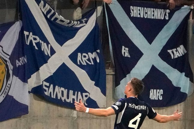 Scott McTominay (Skotlandia) di Grup A Kualifikasi Euro 2024