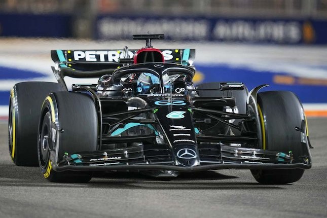 Hasil Kualifikasi Pembalap Mercedes AMG Petronas, George Russell (c) AP Photo/Vincent Thian