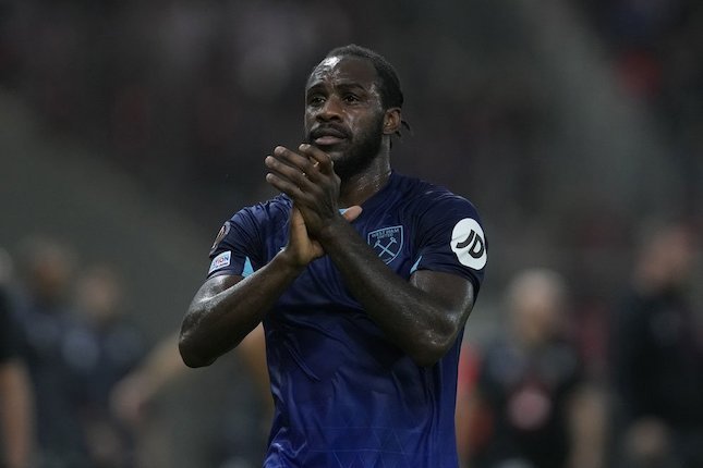 Ekspresi Michail Antonio usai laga Olympiacos vs West Ham di Liga Europa 2023/2024. (c) AP Photo