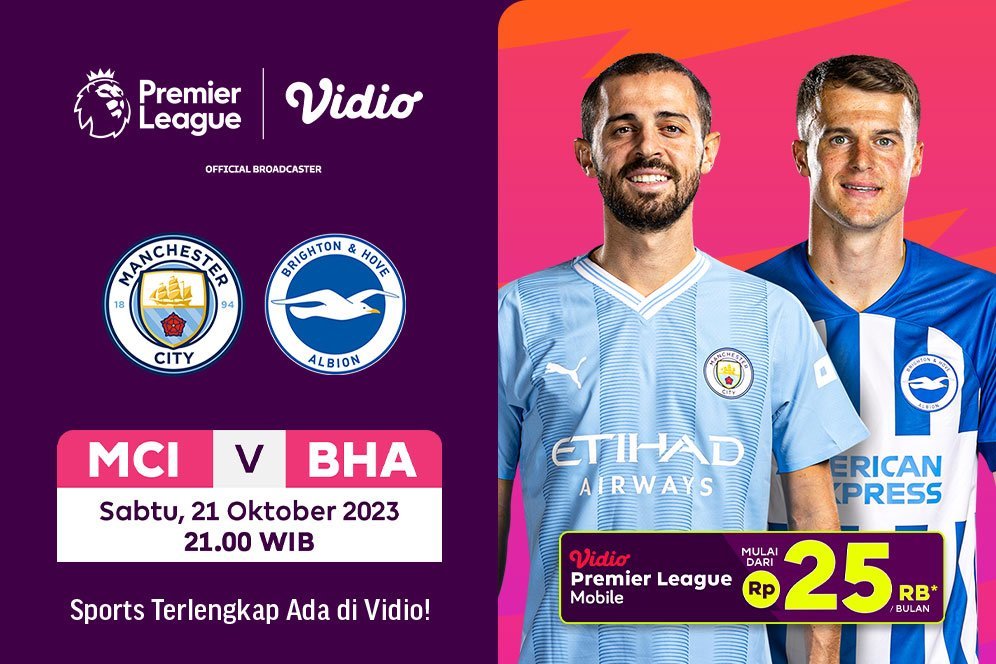 Link Live Streaming Manchester City Vs Brighton di Vidio, 21 Oktober 2023