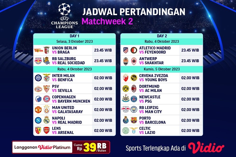 Jadwal Siaran Langsung Liga Champions di SCTV Pekan Ini, 8-9 November 2023 Jadwal Siaran Langsung Liga Champions di SCTV Pekan Ini, 8-9 November 2023