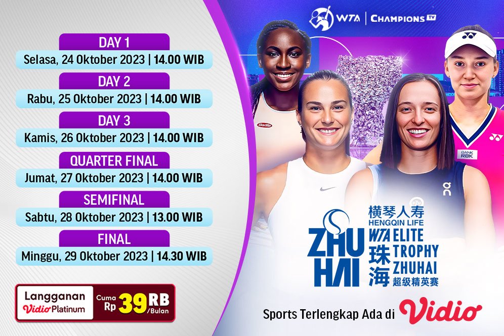 Jadwal Live Streaming WTA Zhuhai Open 2023 di Vidio Pekan Ini, 24-29 Oktober 2023