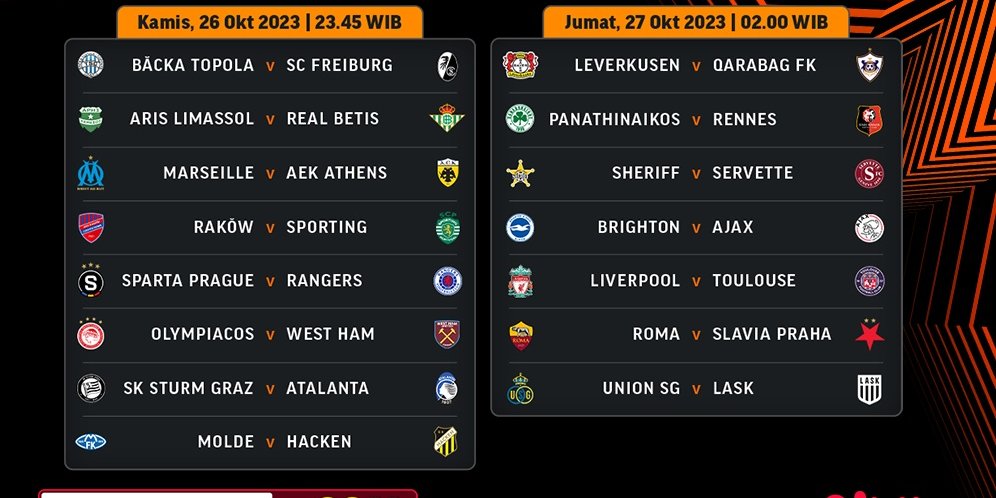 Jadwal Siaran Langsung Liga Europa Pekan Ketiga Di Vidio, 26-27 Oktober ...