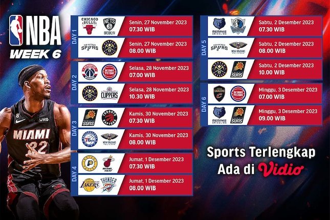 Jadwal Pertandingan Pekan 6 NBA 2023/2024