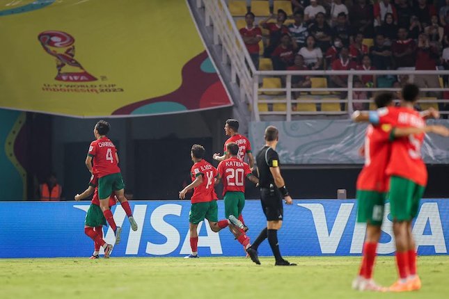 Piala Dunia U-17 2023: Selebrasi para pemain Maroko U-17 (c) Bola.net/Bagaskara Lazuardi