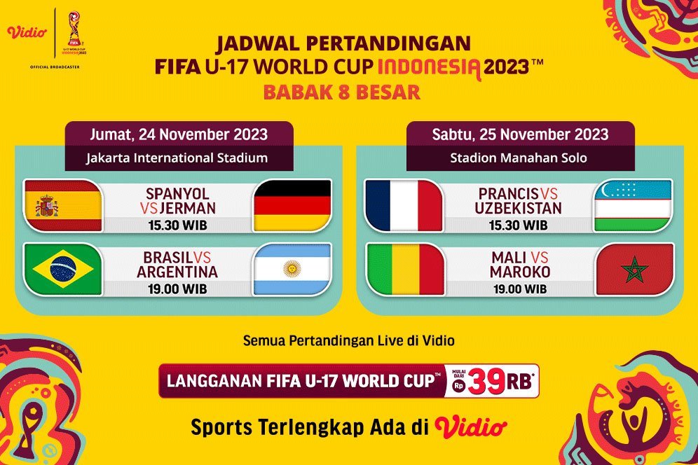 Jadwal Live Streaming Piala Dunia U-17 Indonesia 2023 Babak Perempat Final di Vidio Jadwal Live Streaming Piala Dunia U-17 Indonesia 2023 Babak Perempat Final di Vidio