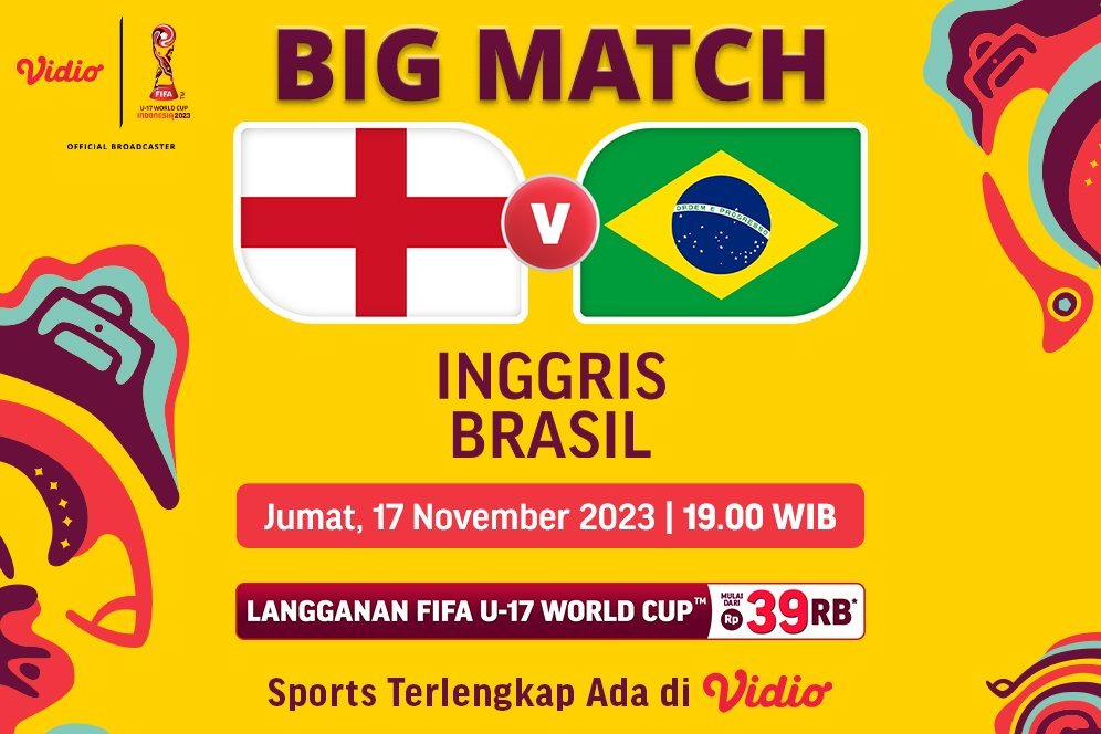 Link Live Streaming Piala Dunia U-17 2023: Inggris Vs Brasil di Vidio Malam ini!