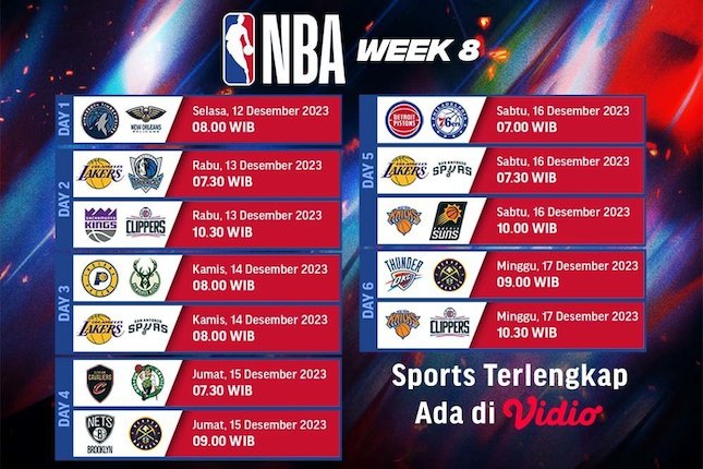 Jadwal Pertandingan Pekan 8 NBA 2023/2024