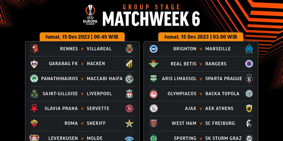 Jadwal Siaran Langsung Liga Europa 2023/2024 Matchweek 6 Di Vidio, 15 ...