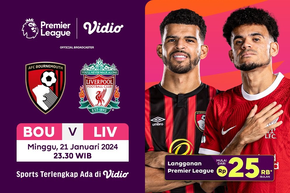 Link Live Streaming Liga Inggris: Bournemouth Vs Liverpool di Vidio, 21 Januari 2024