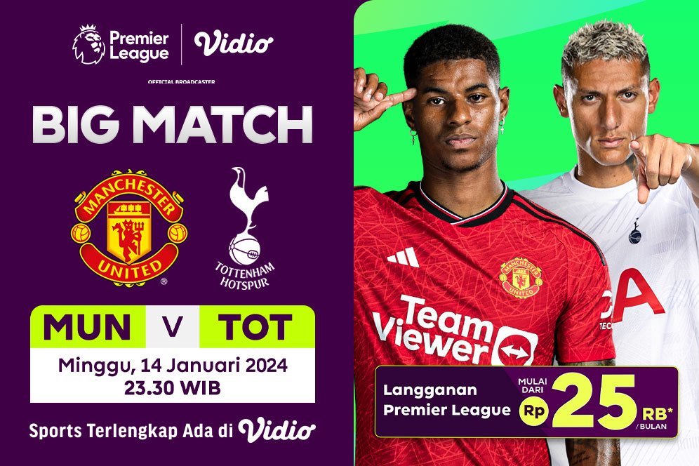 Link Live Streaming Liga Inggris: Manchester United vs Tottenham di Vidio, 14 Januari 2024