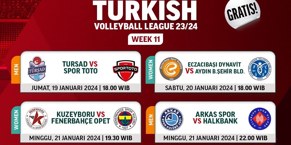 Link Siaran Langsung Liga Voli Turki 2023/2024 Week 11 Di Vidio Pekan ...