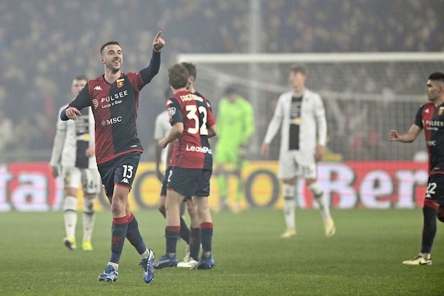 Statistik AC Milan vs Genoa Selebrasi pemain Genoa Mattia Bani dalam laga versus Udinese di Serie A 2023/2024, Minggu (25/2/2024) dini hari WIB. (c) Tano Pecoraro/LaPresse via AP