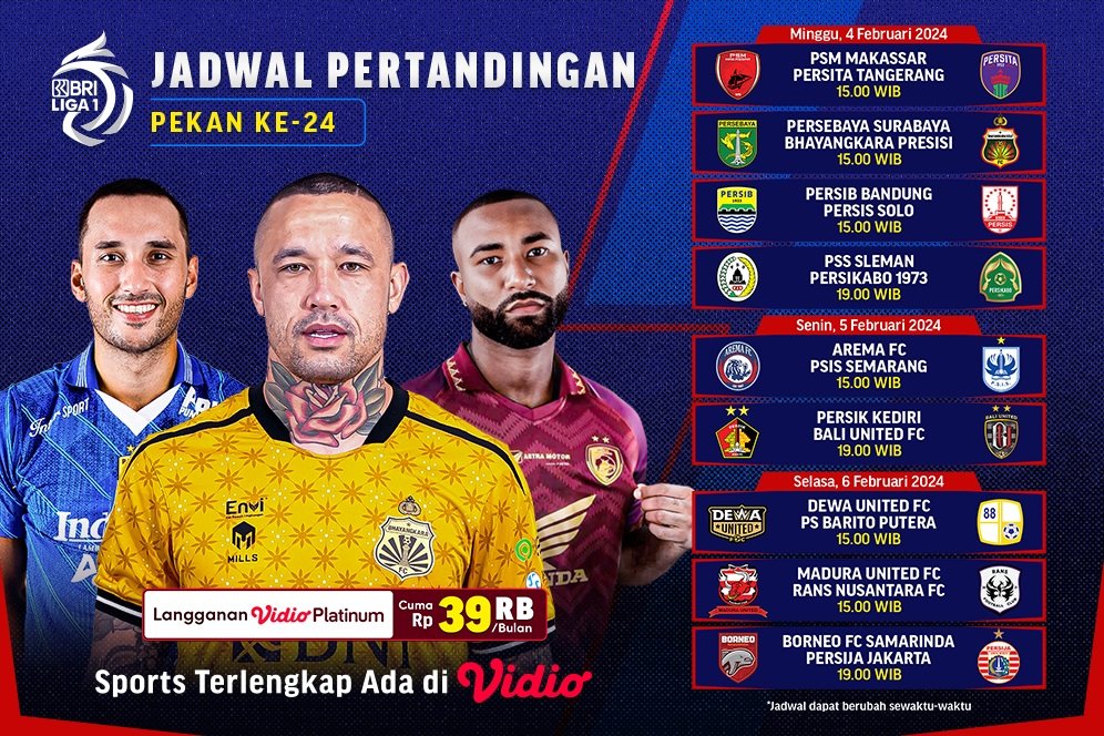 Link Jadwal Live Streaming BRI LIga 1 2023/2024 Matchweek 24 di Vidio Pekan Ini
