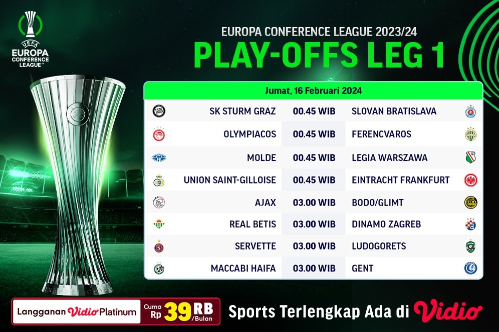 Jadwal Live Streaming UEFA Conference League 2023/2024 Playoff 16 Besar di Vidio