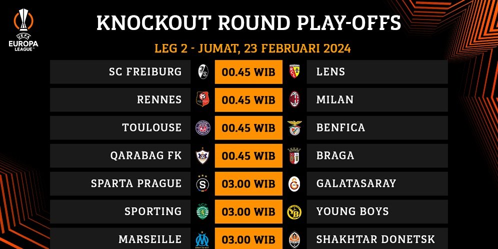 Jadwal Siaran Langsung Liga Europa 2023/2024 Playoff 16 Besar Leg 2 Di ...