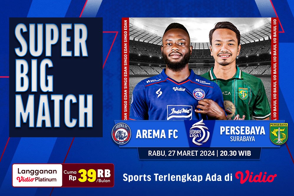 Link Siaran Langsung BRI Liga 1: Arema vs Persebaya di Vidio, 27 Maret 2024