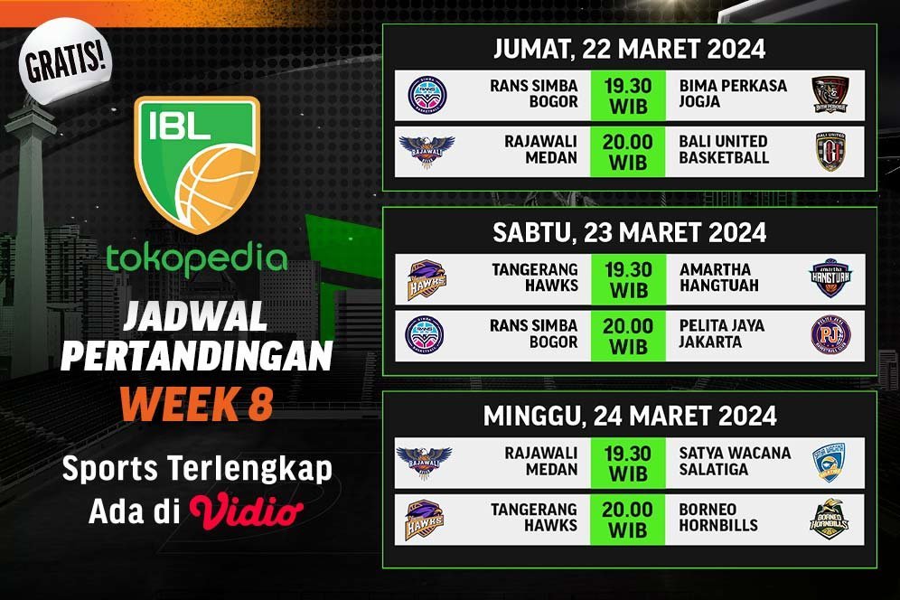 Jadwal Siaran Langsung Pekan 8 IBL Indonesia 2024 di Vidio, 22-24 Maret 2024