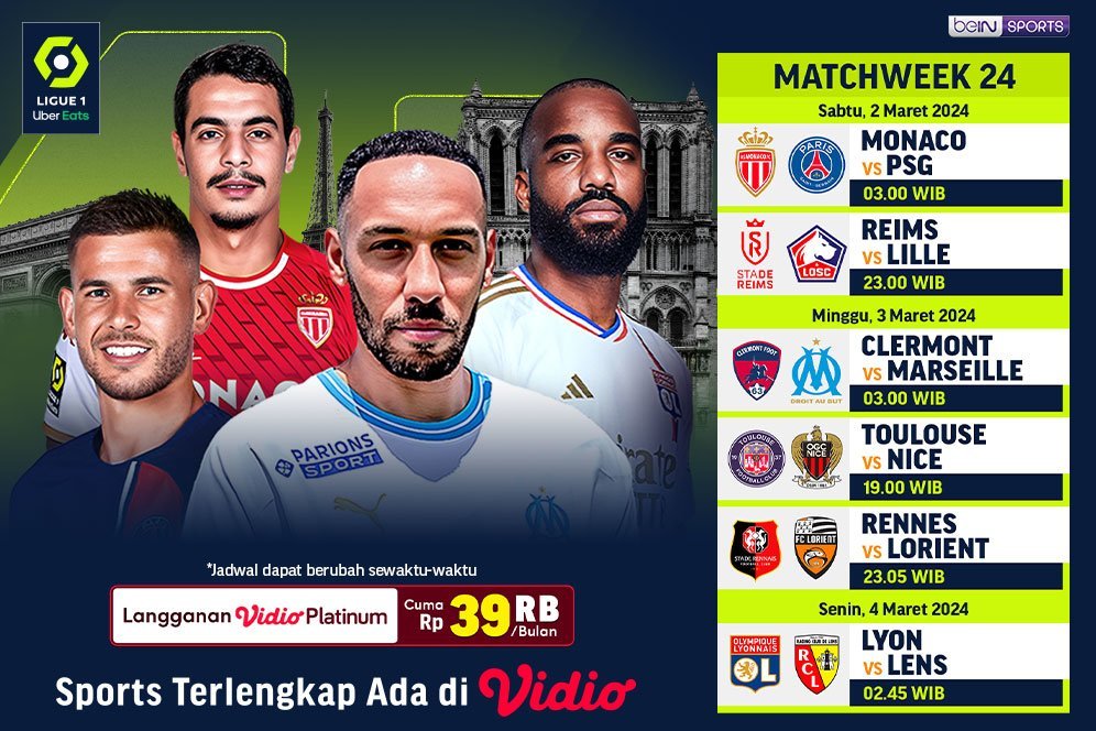 Siaran Langsung Liga Prancis 2023/2024 Pekan ke-24 di Vidio, 2-4 Maret 2024 Siaran Langsung Liga Prancis 2023/2024 Pekan ke-24 di Vidio, 2-4 Maret 2024