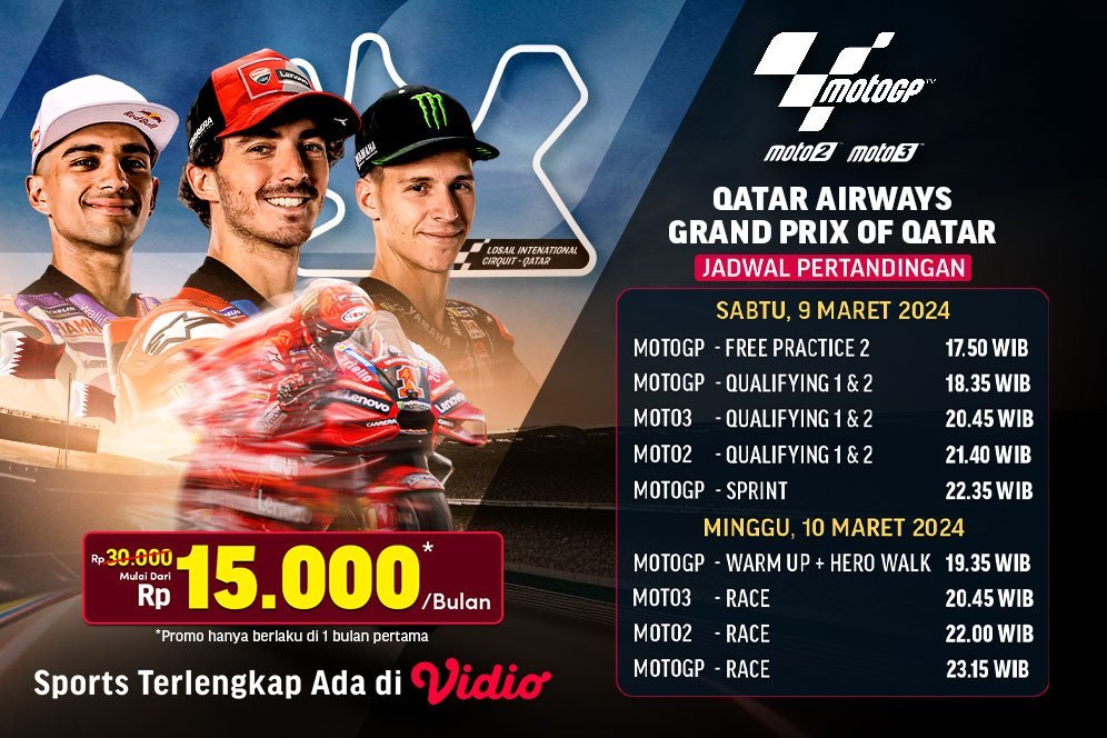 Saksikan Live Streaming MotoGP Qatar 2024 di Vidio Malam Ini Saksikan Live Streaming MotoGP Qatar 2024 di Vidio Malam Ini