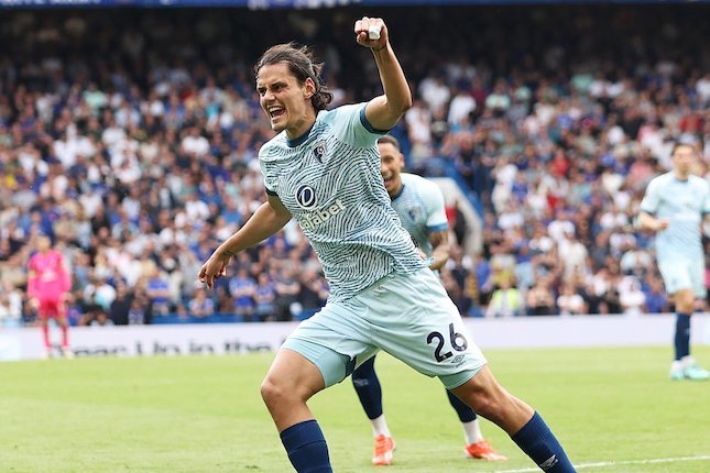 Ekspresi Enes Unal usai tembakannya masuk ke gawang Chelsea, Minggu (19/5/2024) (c) Bournemouth Official