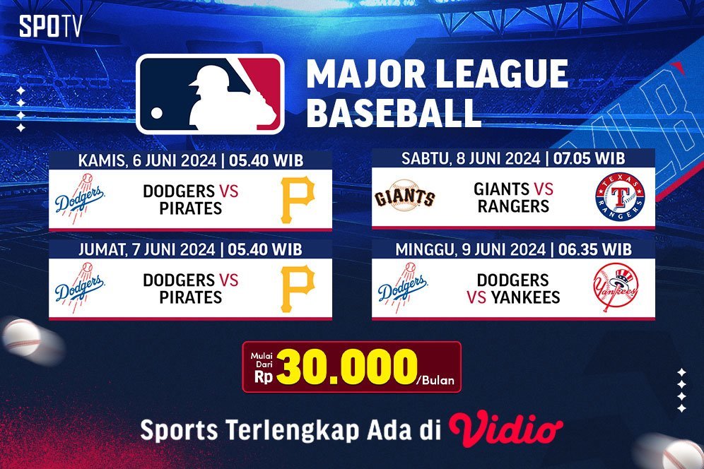 Jadwal Live Streaming Major League Baseball di Vidio Pekan Ini, 6-9 Juni 2024 Jadwal Live Streaming Major League Baseball di Vidio Pekan Ini, 6-9 Juni 2024