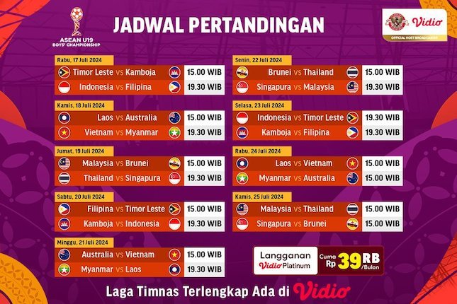 Jadwal Timnas Indonesia U-19 di Piala AFF U-19 2024