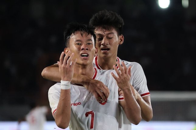 Selebrasi gol Zahaby Gholy pada laga Indonesia vs Australia di babak semifinal Piala AFF U-16 2024 (c) Abdul Aziz