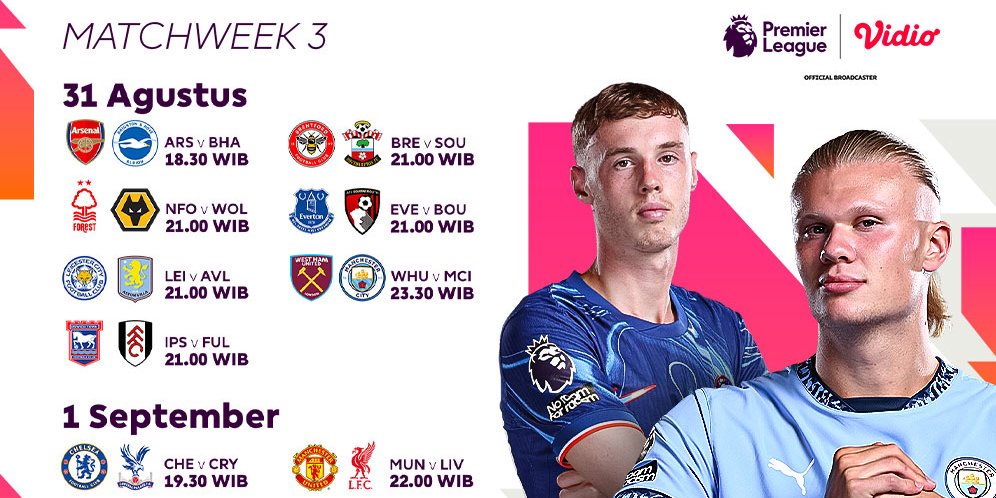 Link Jadwal Live Streaming Liga Inggris 2024/25 Matchweek 3 di Vidio