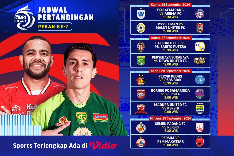 Jadwal Live Streaming BRI Liga 1 Matchweek 7 di Vidio Pekan Ini Jadwal Live Streaming BRI Liga 1 Matchweek 7 di Vidio Pekan Ini