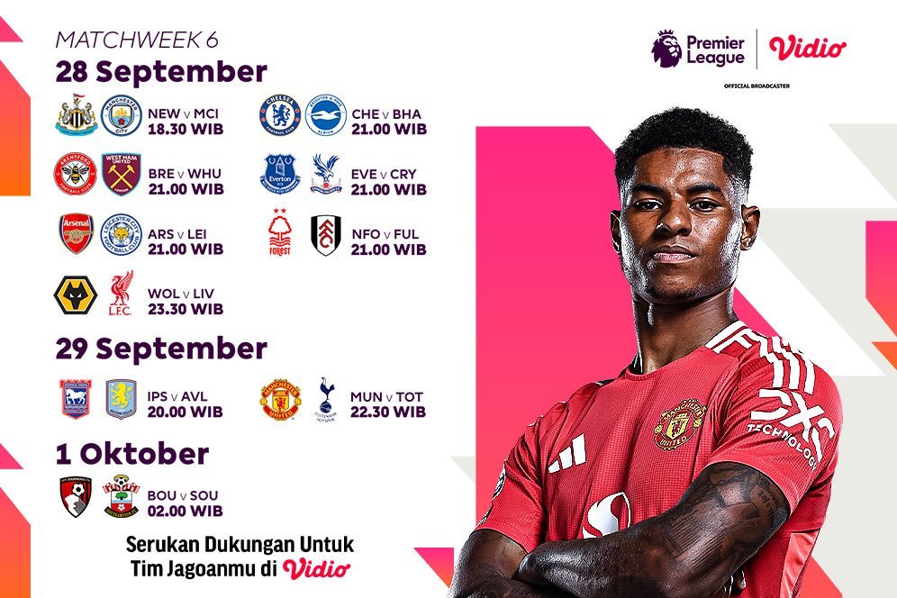 Jadwal Live Streaming Liga Inggris Matchweek 6 Pekan Ini di Vidio