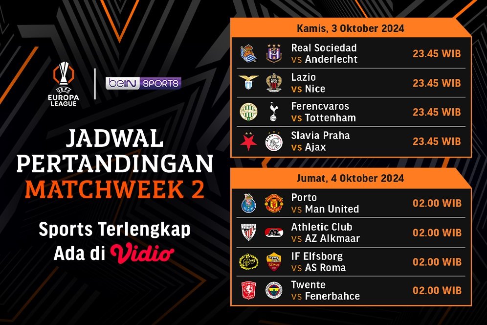 demo slot gratis Jadwal dan Link Siaran Langsung Liga Europa 2024/25 Matchweek 2 di Vidio Pekan Ini