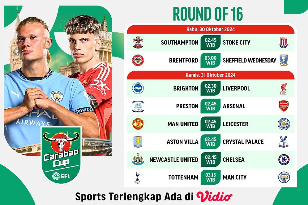 Jadwal Live Streaming Babak 16 Besar Carabao Cup 2024/25 di Vidio Jadwal Live Streaming Babak 16 Besar Carabao Cup 2024/25 di Vidio