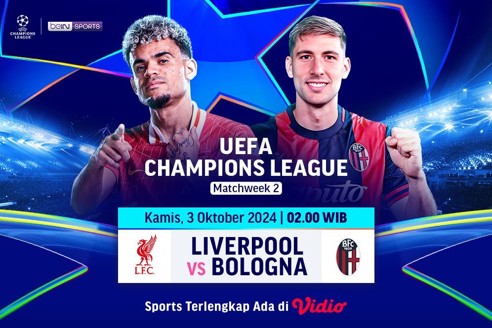 Live Streaming Pertandingan Liga Champion: Liverpool vs Bologna Pekan ke-2 di Vidio Live Streaming Pertandingan Liga Champion: Liverpool vs Bologna Pekan ke-2 di Vidio