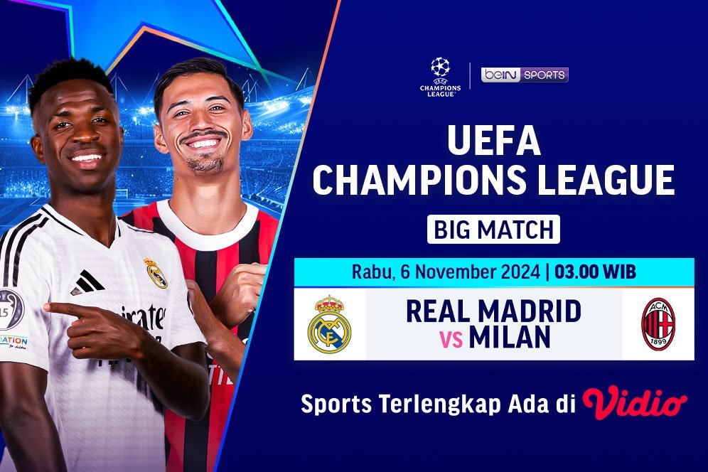 Siaran Langsung Liga Champions: Real Madrid vs AC Milan Matchweek 4 di Vidio Pekan Ini